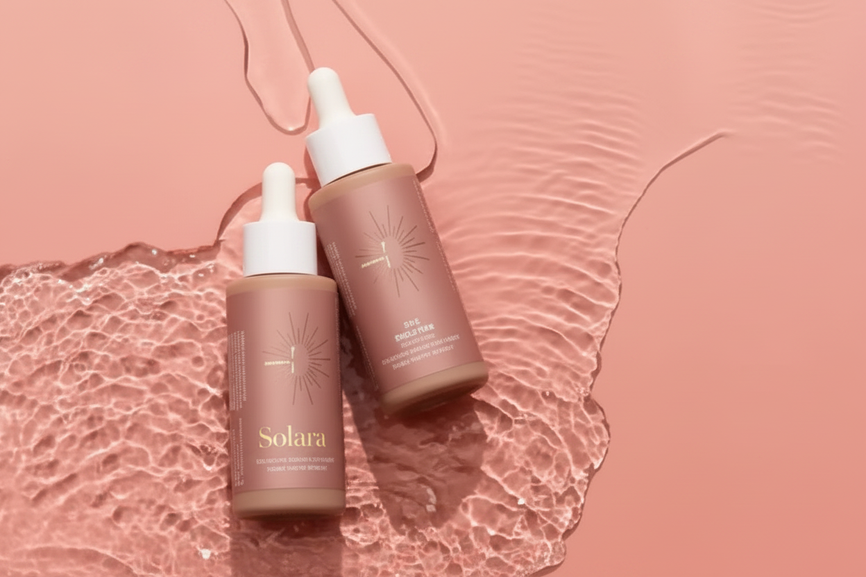 Solara Premium Sun Tanning Oil branded bottles